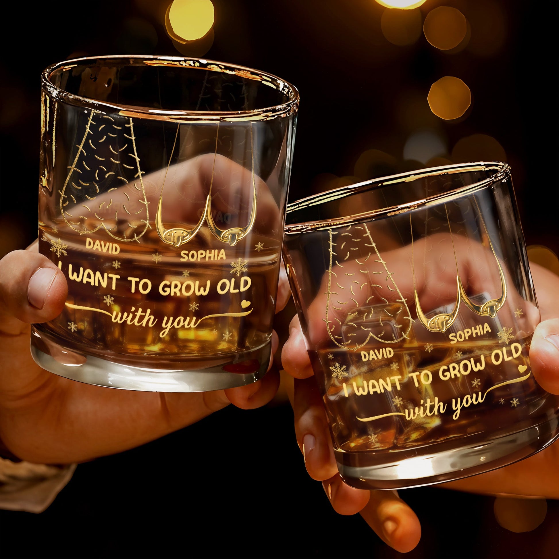 I Want To Grow Old With You, Tree Rings Design - Personalized Custom Whiskey Glass - CPL1334_RWG