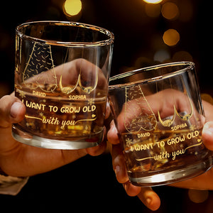 I Want To Grow Old With You, Tree Rings Design - Personalized Custom Whiskey Glass - CPL1334_RWG
