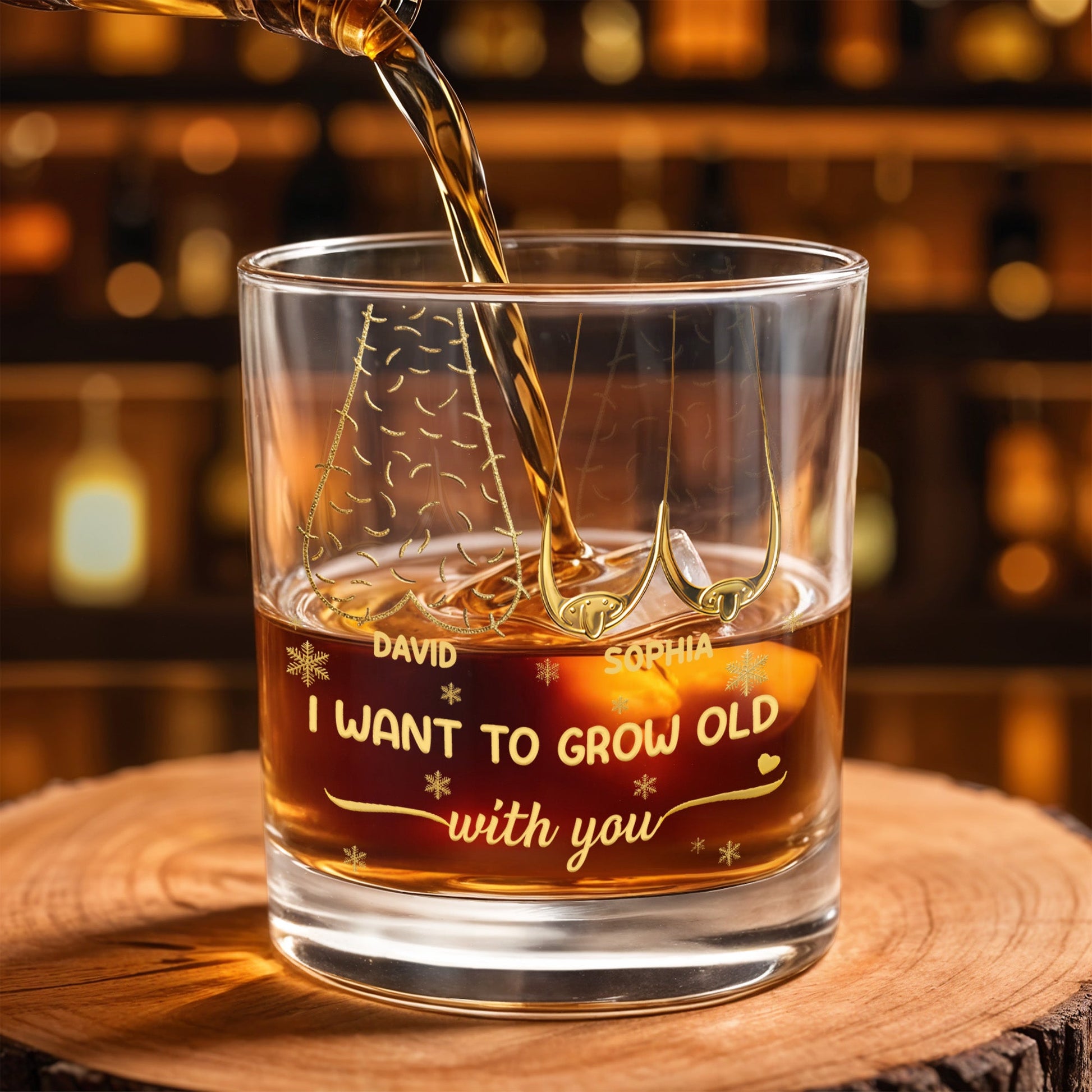 I Want To Grow Old With You, Tree Rings Design - Personalized Custom Whiskey Glass - CPL1334_RWG