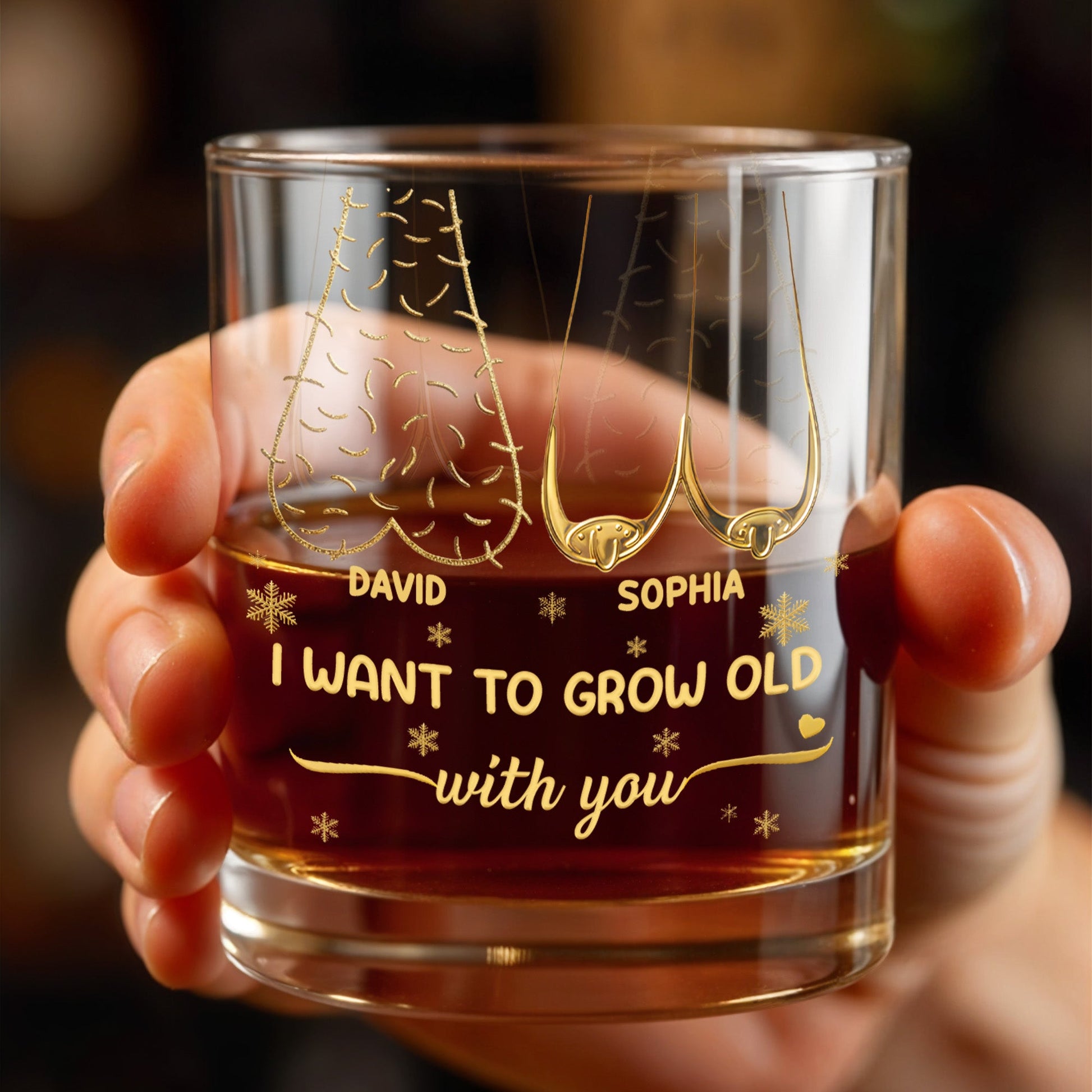 I Want To Grow Old With You, Tree Rings Design - Personalized Custom Whiskey Glass - CPL1334_RWG