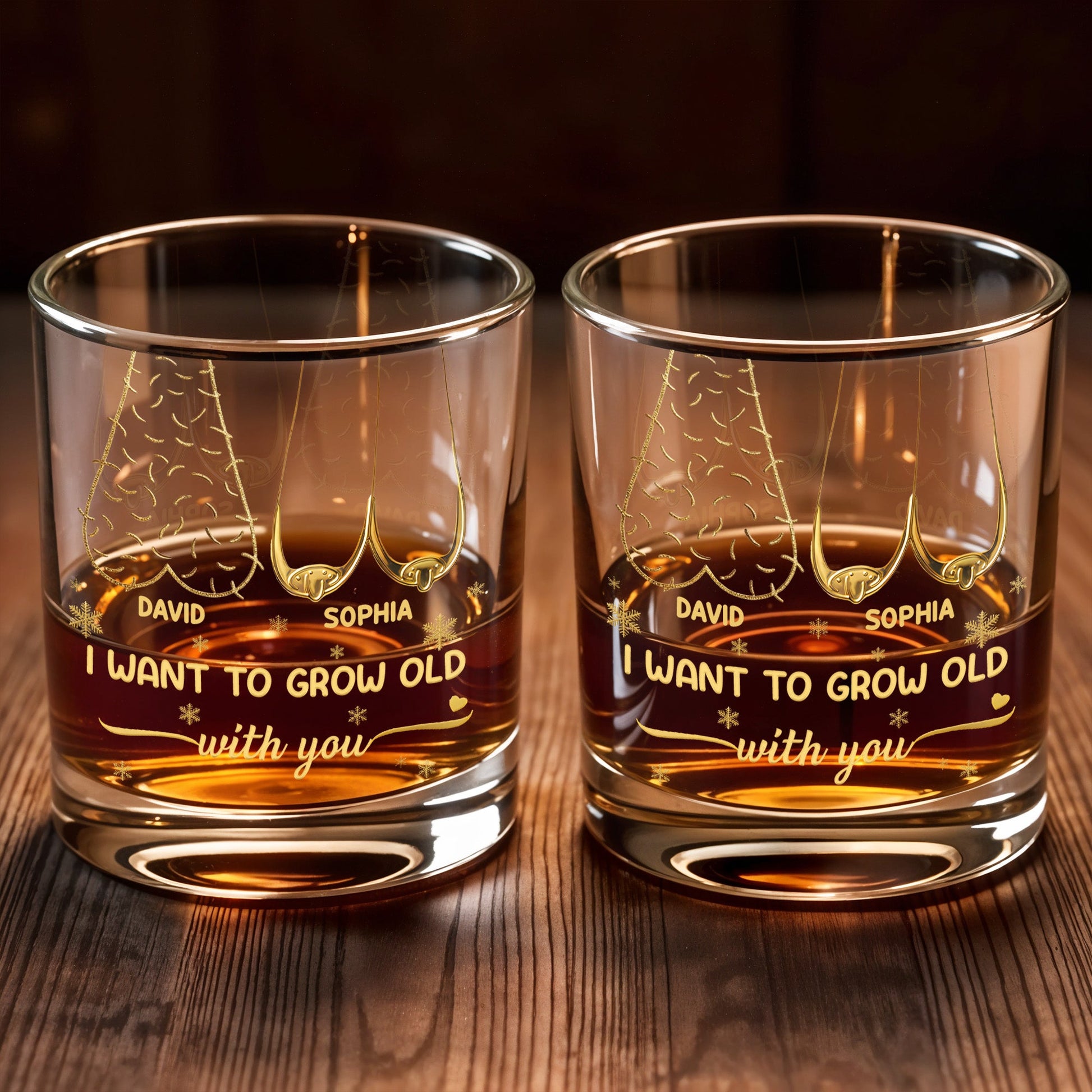 I Want To Grow Old With You, Tree Rings Design - Personalized Custom Whiskey Glass - CPL1334_RWG