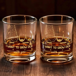 I Want To Grow Old With You, Tree Rings Design - Personalized Custom Whiskey Glass - CPL1334_RWG