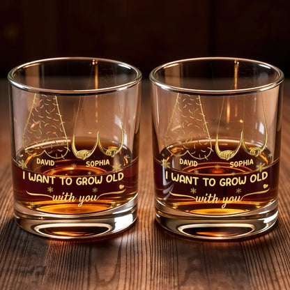 I Want To Grow Old With You, Tree Rings Design - Personalized Custom Whiskey Glass - CPL1334_RWG