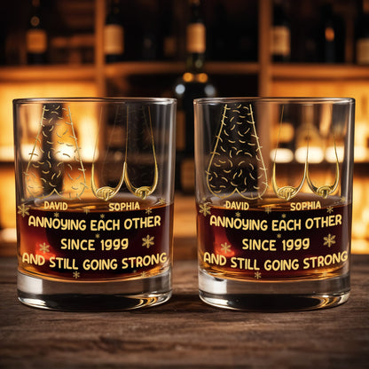 Annoying Each Other Since, Fishing Rods and Fish Design - Personalized Custom Whiskey Glass - CPL1335_RWG