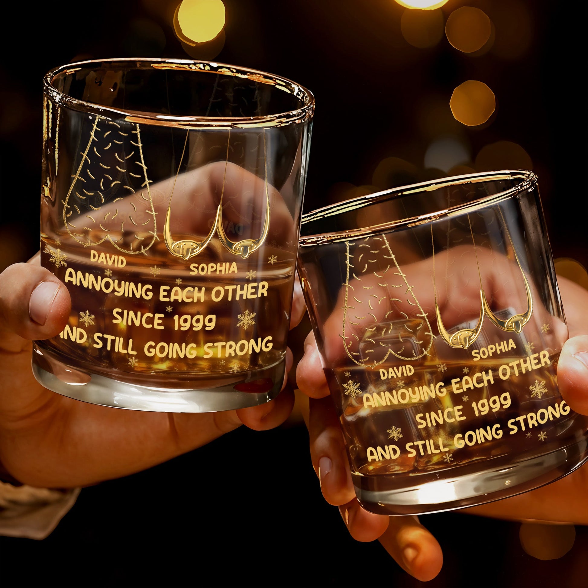 Annoying Each Other Since, Fishing Rods and Fish Design - Personalized Custom Whiskey Glass - CPL1335_RWG