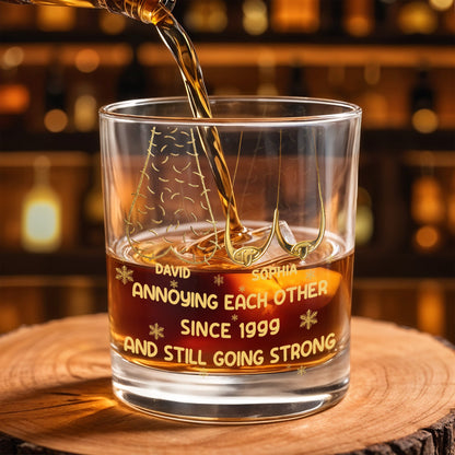 Annoying Each Other Since, Fishing Rods and Fish Design - Personalized Custom Whiskey Glass - CPL1335_RWG