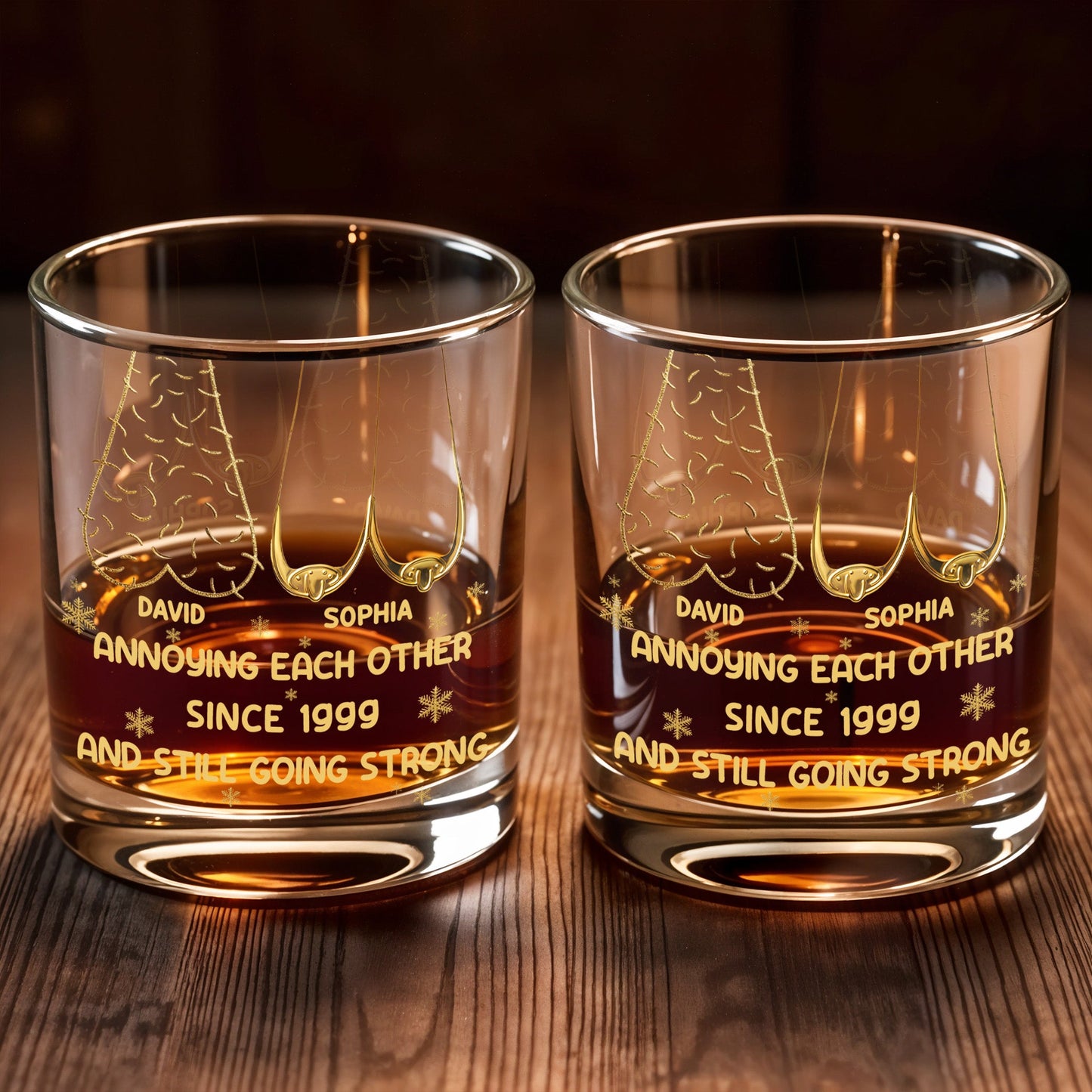 Annoying Each Other Since, Fishing Rods and Fish Design - Personalized Custom Whiskey Glass - CPL1335_RWG