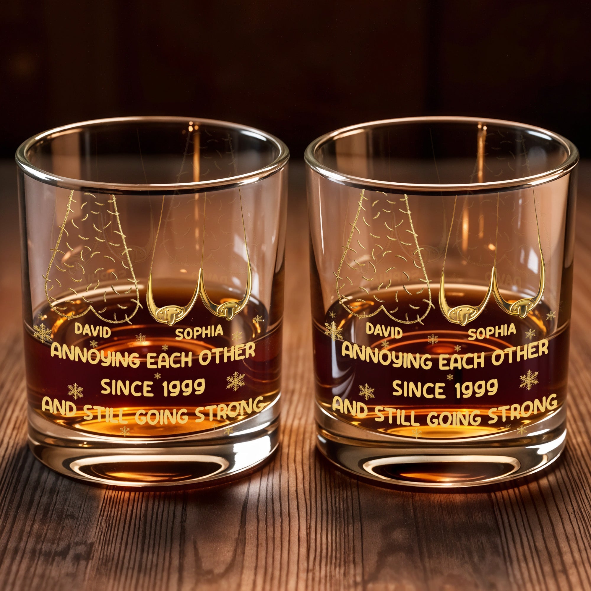 Annoying Each Other Since, Fishing Rods and Fish Design - Personalized Custom Whiskey Glass - CPL1335_RWG
