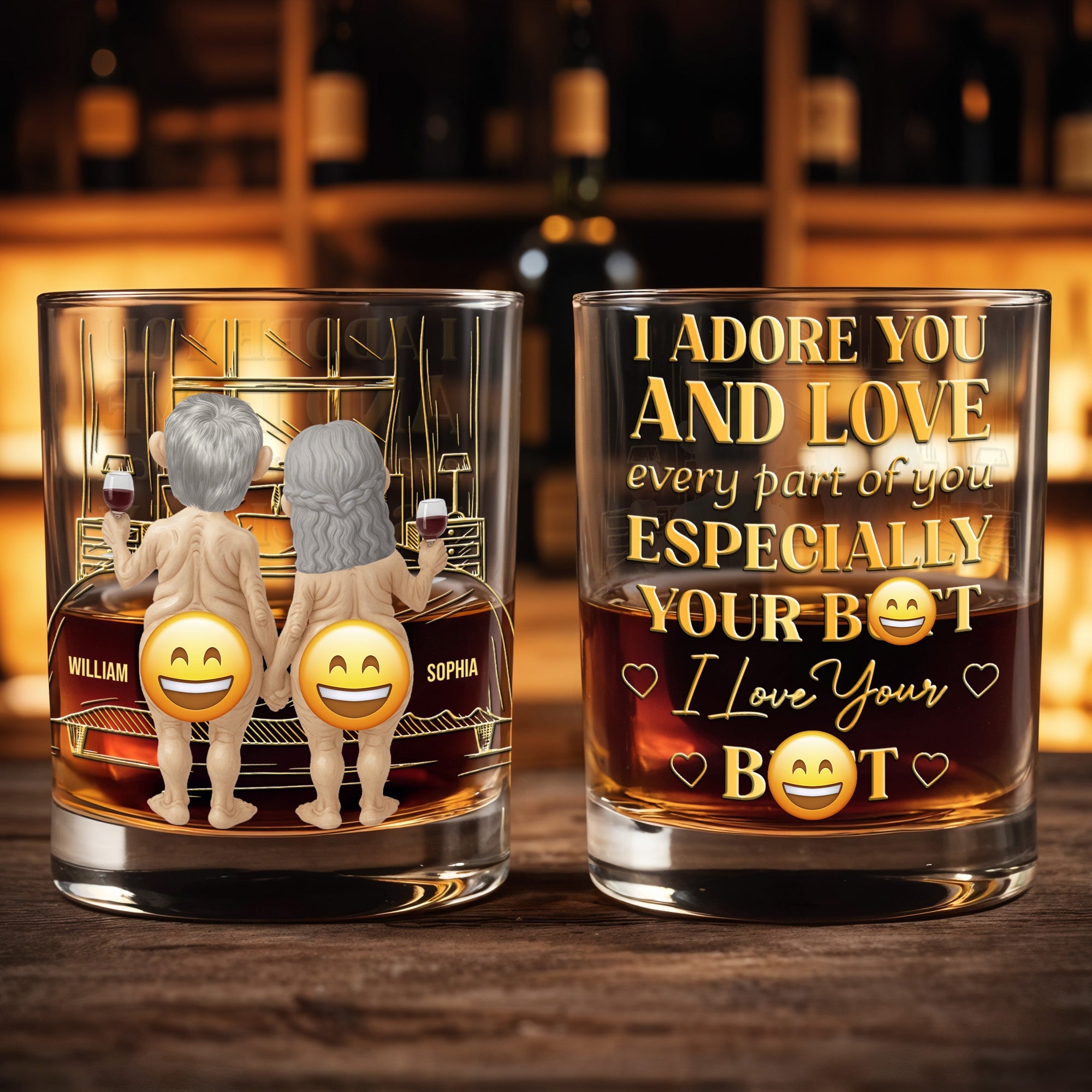 Together Forever, Elderly Couple With Wine Glasses - Personalized Custom Whiskey Glass - CPL1338_RWG