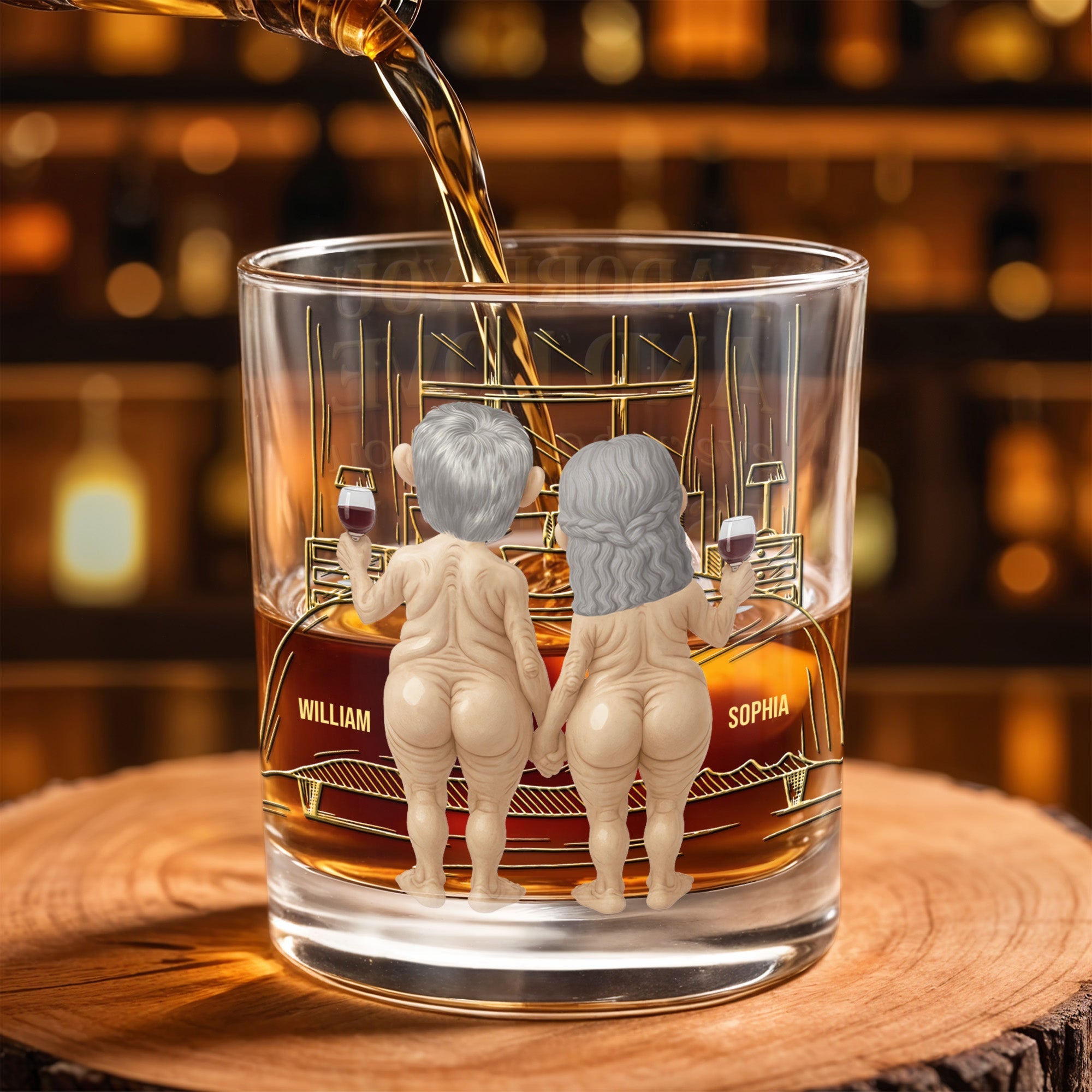 Together Forever, Elderly Couple With Wine Glasses - Personalized Custom Whiskey Glass - CPL1338_RWG