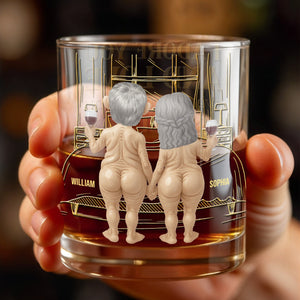 Together Forever, Elderly Couple With Wine Glasses - Personalized Custom Whiskey Glass - CPL1338_RWG