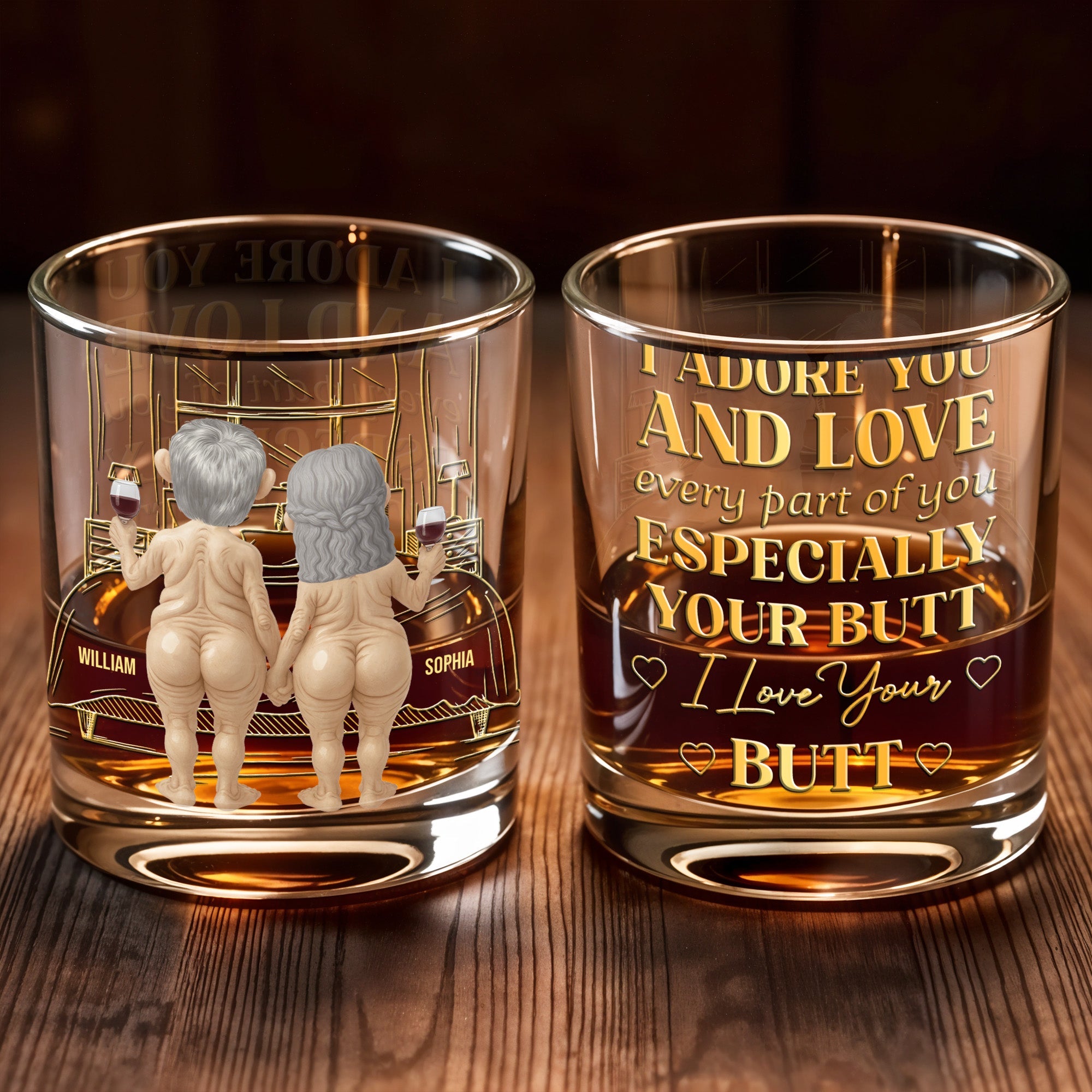 Together Forever, Elderly Couple With Wine Glasses - Personalized Custom Whiskey Glass - CPL1338_RWG