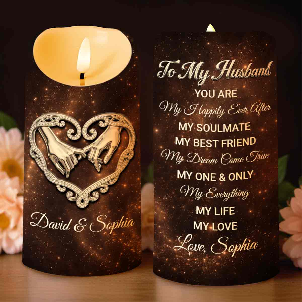 To My Husband You Are My Happily Ever After Holding Hands Heart - Personalized Custom LED Candle - CPL1364_LECA