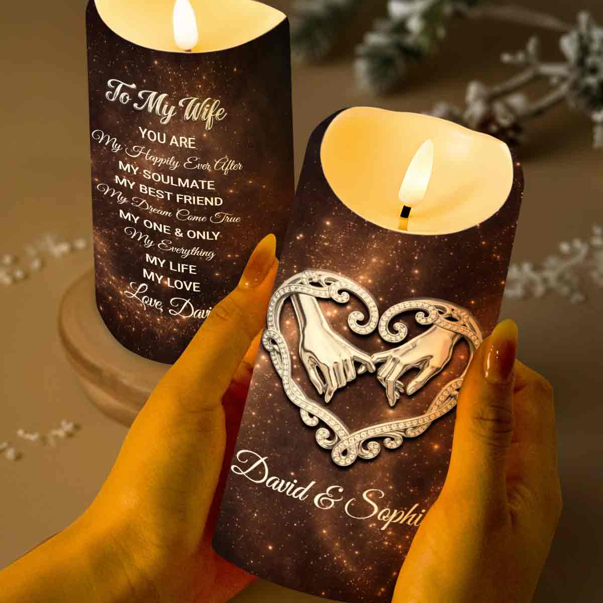 To My Husband You Are My Happily Ever After Holding Hands Heart - Personalized Custom LED Candle - CPL1364_LECA