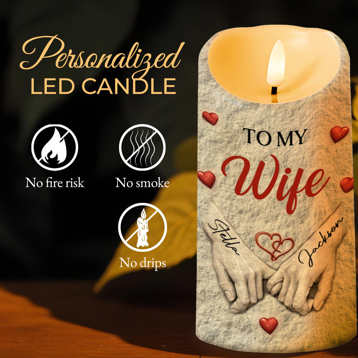 To My Wife I Wish I Could Turn Back The Clock Holding Hands - Personalized Custom LED Candle - CPL1366_LECA