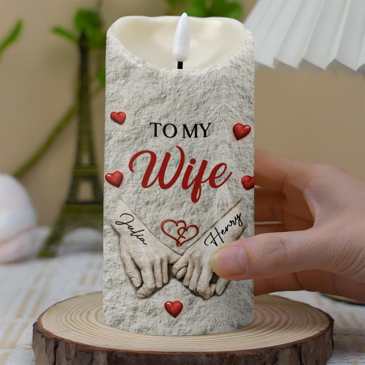 To My Wife I Wish I Could Turn Back The Clock Holding Hands - Personalized Custom LED Candle - CPL1366_LECA