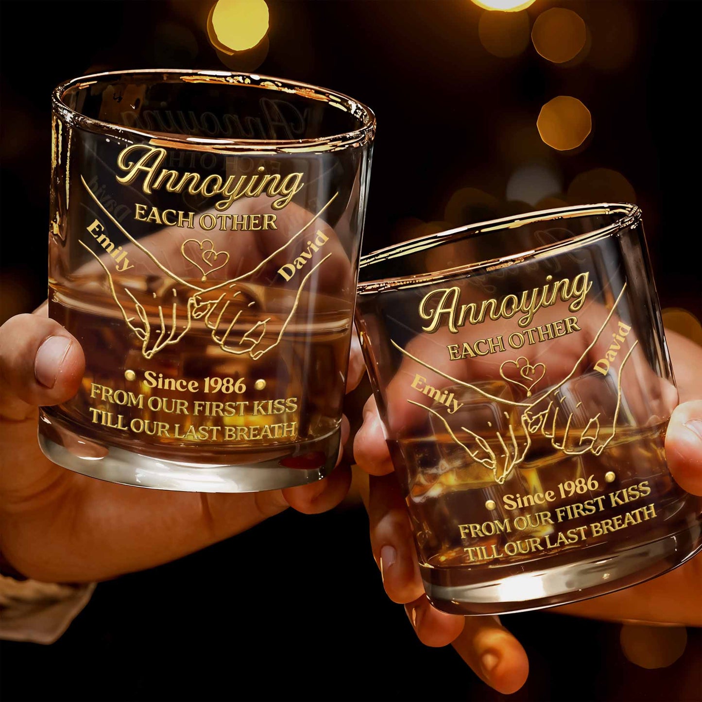 Annoying Each Other, Holding Hands Since - Personalized Custom Whiskey Glass - CPL1373_RWG