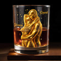 Our Love Is Golden Hugging Couple With Stars - Personalized Custom Whiskey Glass - CPL1374_RWG