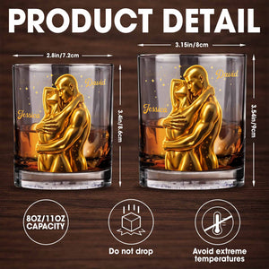 Our Love Is Golden Hugging Couple With Stars - Personalized Custom Whiskey Glass - CPL1374_RWG
