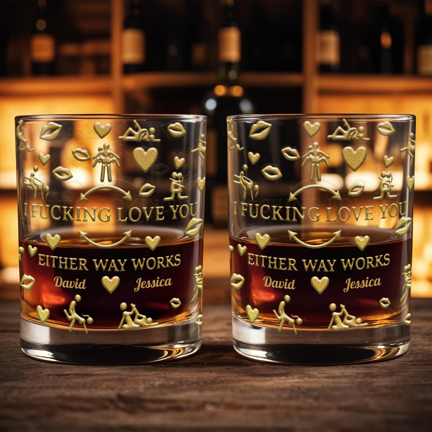 I F*cking Love You Either Way Works Hearts And Lips - Personalized Custom Whiskey Glass - CPL1375_RWG