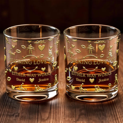 I F*cking Love You Either Way Works Hearts And Lips - Personalized Custom Whiskey Glass - CPL1375_RWG