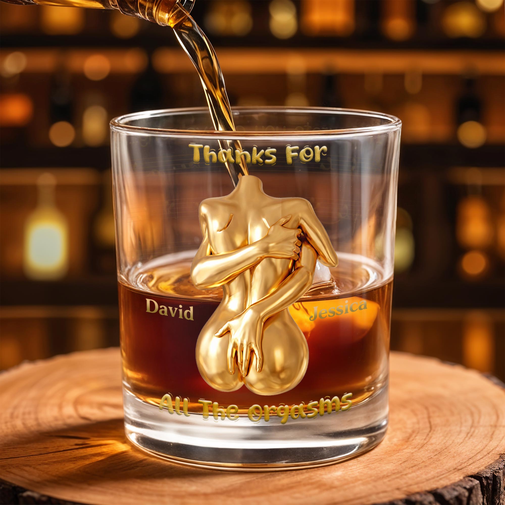 Thanks For All The Orgasms Embracing Gold Body - Personalized Custom Whiskey Glass - CPL1377_RWG