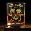 Honeymoon Club Palm Trees And Hammock Sunset Couple - Personalized Custom Whiskey Glass - CPL1379_RWG