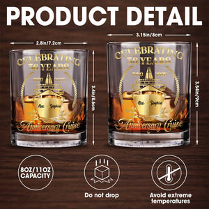 Celebrating Anniversary Cruise With Golden Cruise Ship And Nautical Frame - Personalized Custom Whiskey Glass - CPL1431_RWG