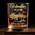 Celebrating Anniversary Cruise Ship Wheel And Hearts Design - Personalized Custom Whiskey Glass - CPL1432_RWG