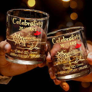 Celebrating Anniversary Cruise Ship Wheel And Hearts Design - Personalized Custom Whiskey Glass - CPL1432_RWG