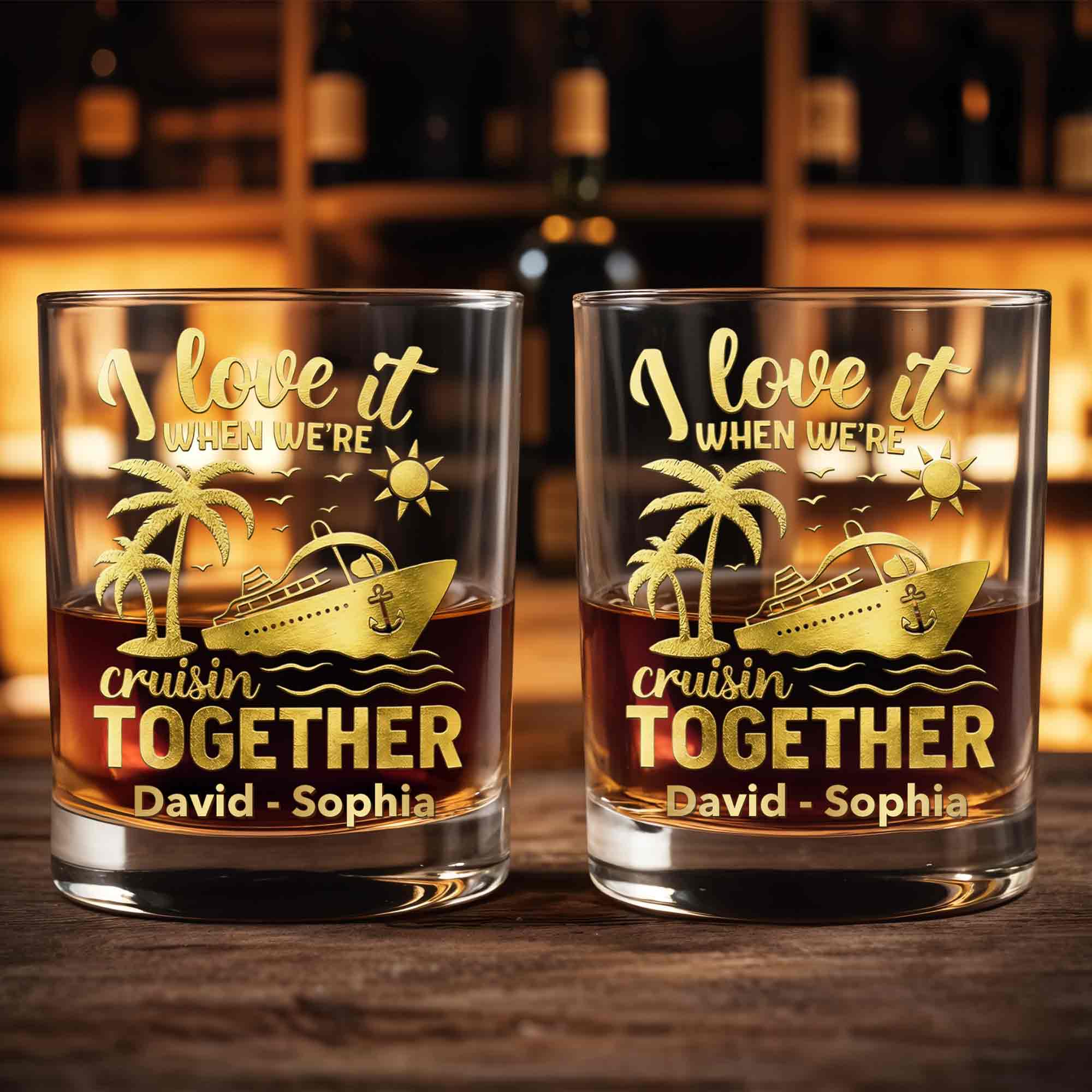 I Love It When We're Cruisin Together Cruise Ship Palm Trees - Personalized Custom Whiskey Glass - CPL1457_RWG