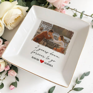 Two Years Down Forever To Go Custom Photo Heart - Personalized Custom Jewelry Dish, Square Ceramic Dish - CPL1459_SCRD