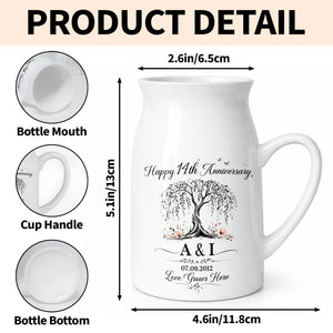 Happy Anniversary Love Grows Here Willow Tree And Flowers - Personalized Ceramic Flower Vase