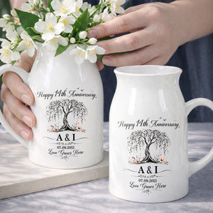 Happy Anniversary Love Grows Here Willow Tree And Flowers - Personalized Ceramic Flower Vase