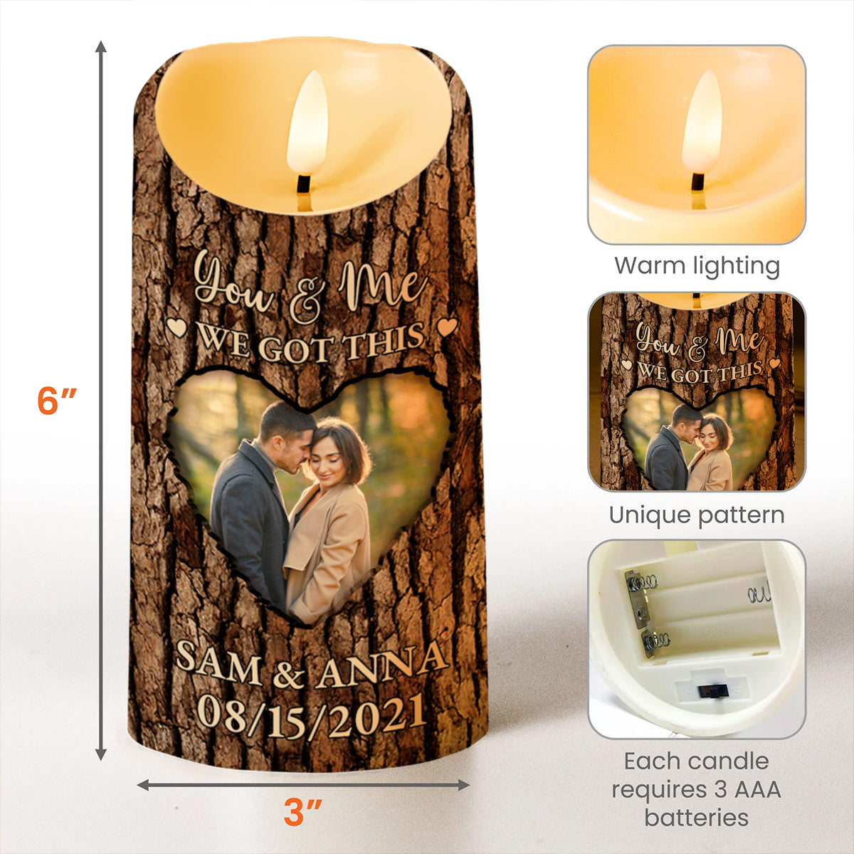 Soul Mate Love Declaration Engraved On Tree Bark Styled Candle - Personalized Custom LED Candle - CPL151_LECA