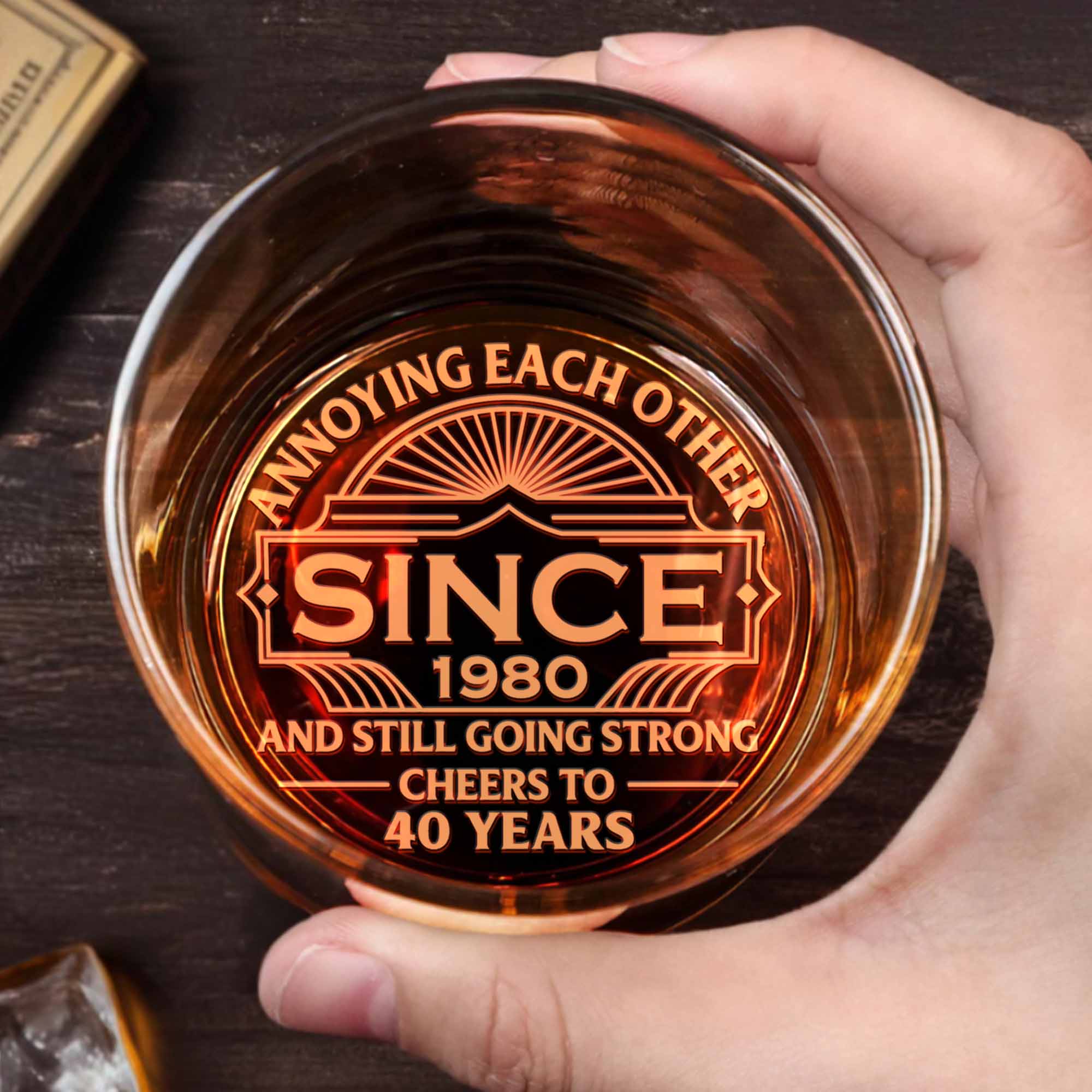 Annoying Each Other Since And Still Going Strong Retro Sun Frame - Personalized Engraved Whiskey Glass - CPL1549_EWG