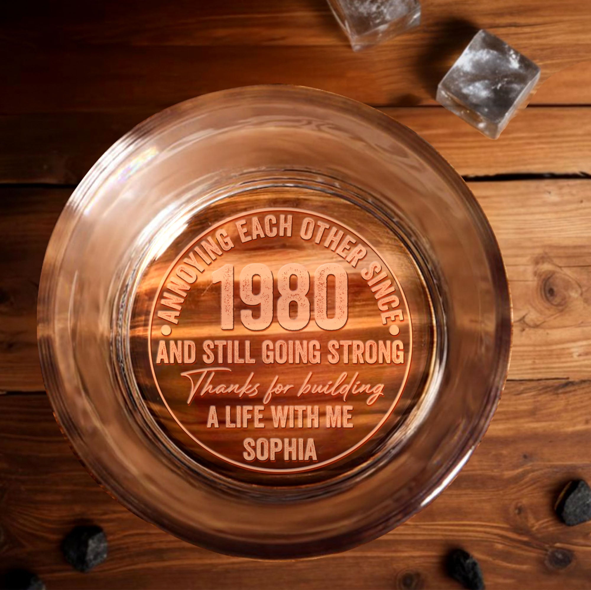 Annoying Since And Still Going Strong Thanks For Building A Life With Me - Personalized Engraved Whiskey Glass - CPL1555_EWG