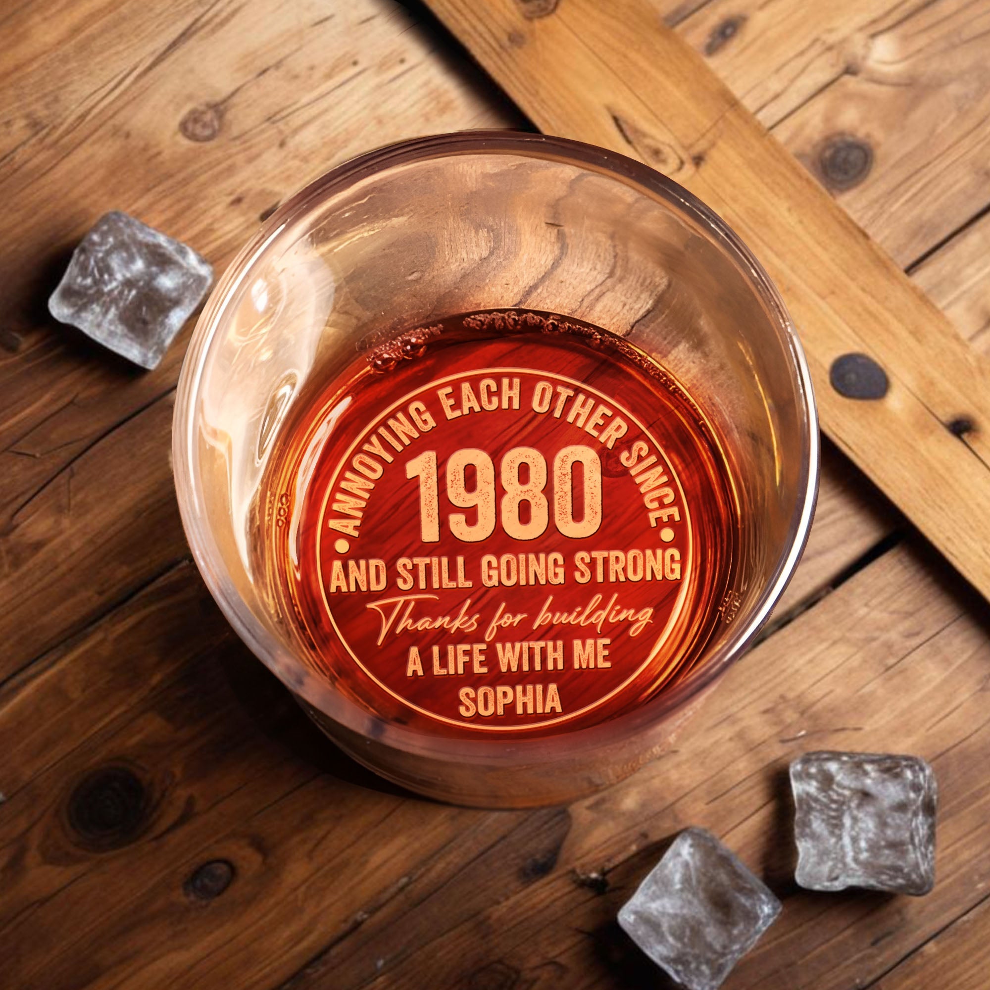 Annoying Since And Still Going Strong Thanks For Building A Life With Me - Personalized Engraved Whiskey Glass - CPL1555_EWG