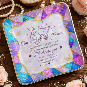 Out Of Billions Of People Holding Hands Stained Glass - Personalized Custom Jewelry Dish, Ceramic Dish, Square Shape - CPL1584_SCRF
