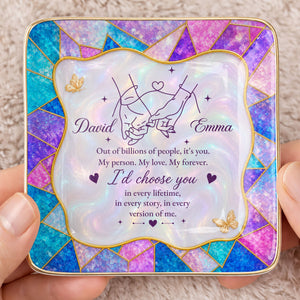 Out Of Billions Of People Holding Hands Stained Glass - Personalized Custom Jewelry Dish, Ceramic Dish, Square Shape - CPL1584_SCRF