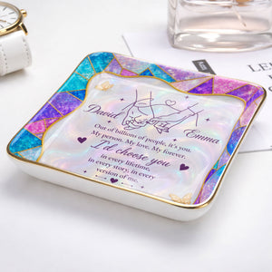 Out Of Billions Of People Holding Hands Stained Glass - Personalized Custom Jewelry Dish, Ceramic Dish, Square Shape - CPL1584_SCRF