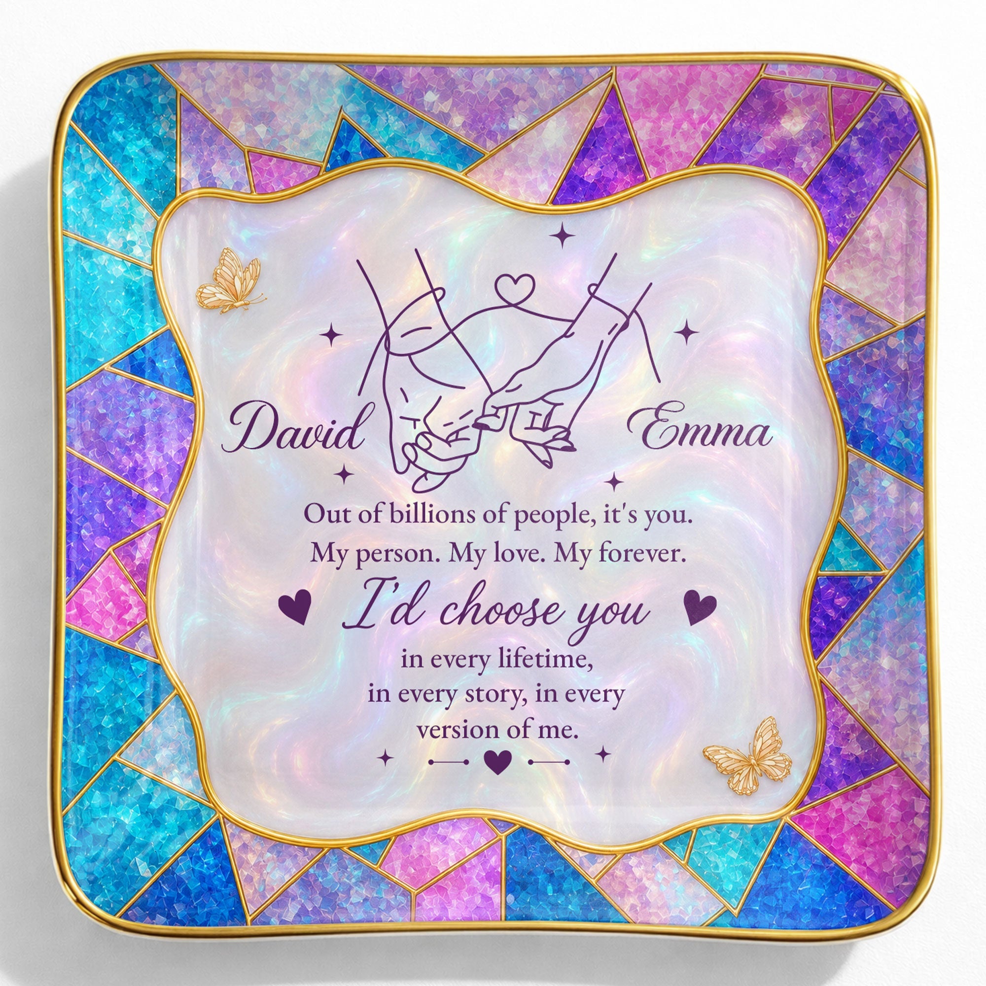Out Of Billions Of People Holding Hands Stained Glass - Personalized Custom Jewelry Dish, Ceramic Dish, Square Shape - CPL1584_SCRF