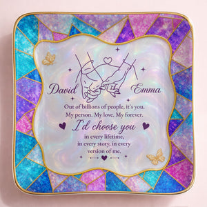Out Of Billions Of People Holding Hands Stained Glass - Personalized Custom Jewelry Dish, Ceramic Dish, Square Shape - CPL1584_SCRF