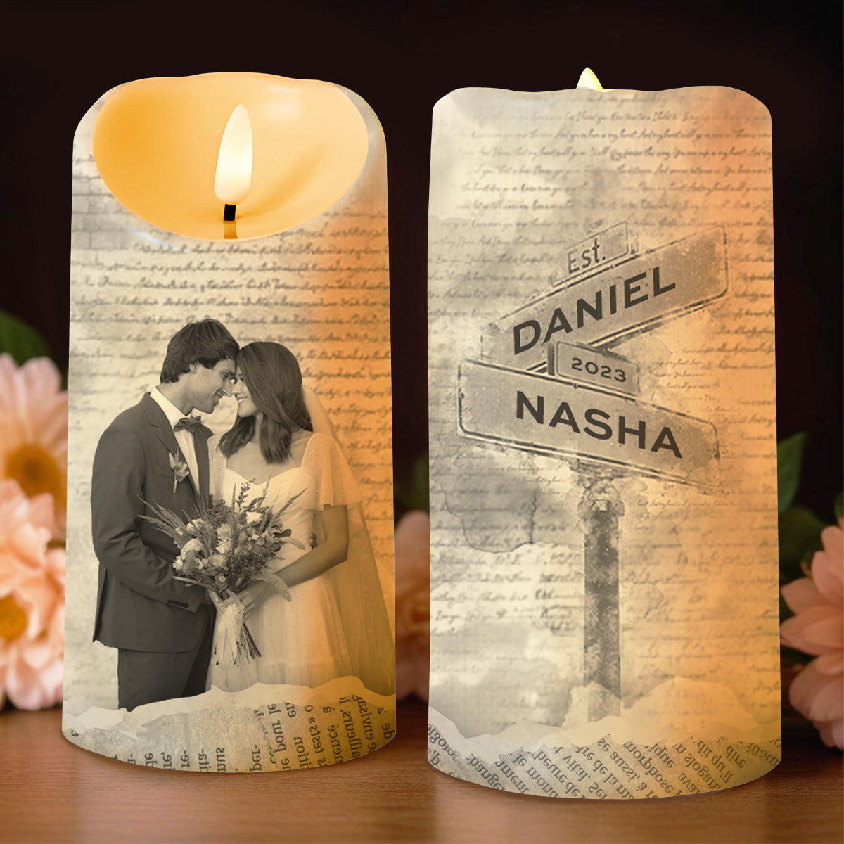Eternal Love In Every Moment With Couple And Street Sign - Personalized Custom LED Candle - CPL162_LECA