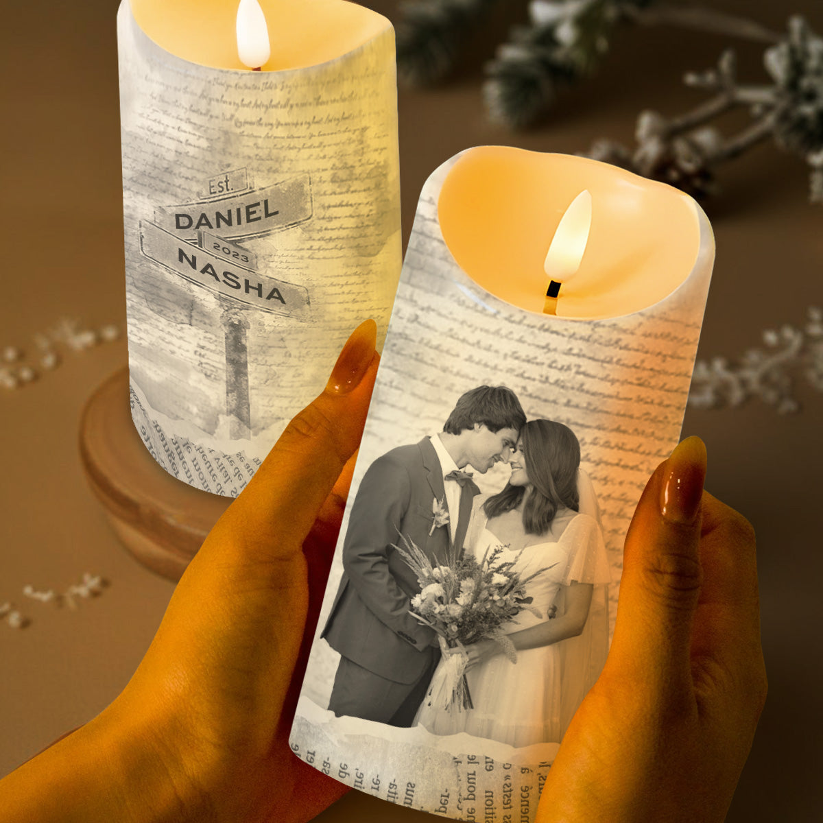 Eternal Love In Every Moment With Couple And Street Sign - Personalized Custom LED Candle - CPL162_LECA