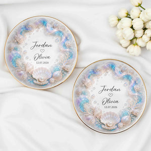 A Love As Deep As The Ocean Seashells Pearls And Waves - Personalized Custom Jewelry Dish, Ceramic Dish, Round Shape - CPL1635_RCRF