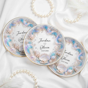 A Love As Deep As The Ocean Seashells Pearls And Waves - Personalized Custom Jewelry Dish, Ceramic Dish, Round Shape - CPL1635_RCRF