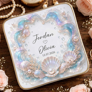 Our Love Is Deeper Than The Ocean Seashells And Mother Of Pearl - Personalized Custom Jewelry Dish, Ceramic Dish, Square Shape - CPL1635_SCRF