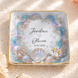 Our Love Is Deeper Than The Ocean Seashells And Mother Of Pearl - Personalized Custom Jewelry Dish, Ceramic Dish, Square Shape - CPL1635_SCRF