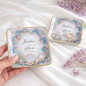 Our Love Is Deeper Than The Ocean Seashells And Mother Of Pearl - Personalized Custom Jewelry Dish, Ceramic Dish, Square Shape - CPL1635_SCRF